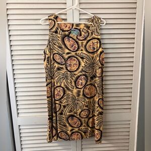 1990’s Reyn Spooner Yellow and Black Tropical Midi Dress RARE